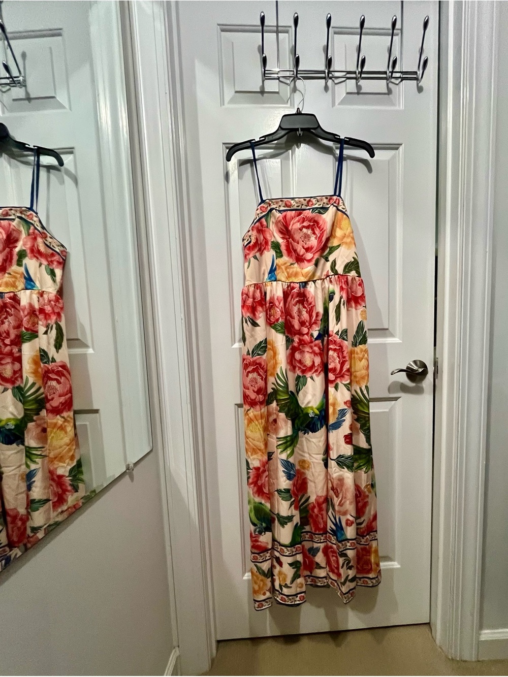 NWOT SHEIN Blush Pink Floral Maxi Dress with Blue Trim